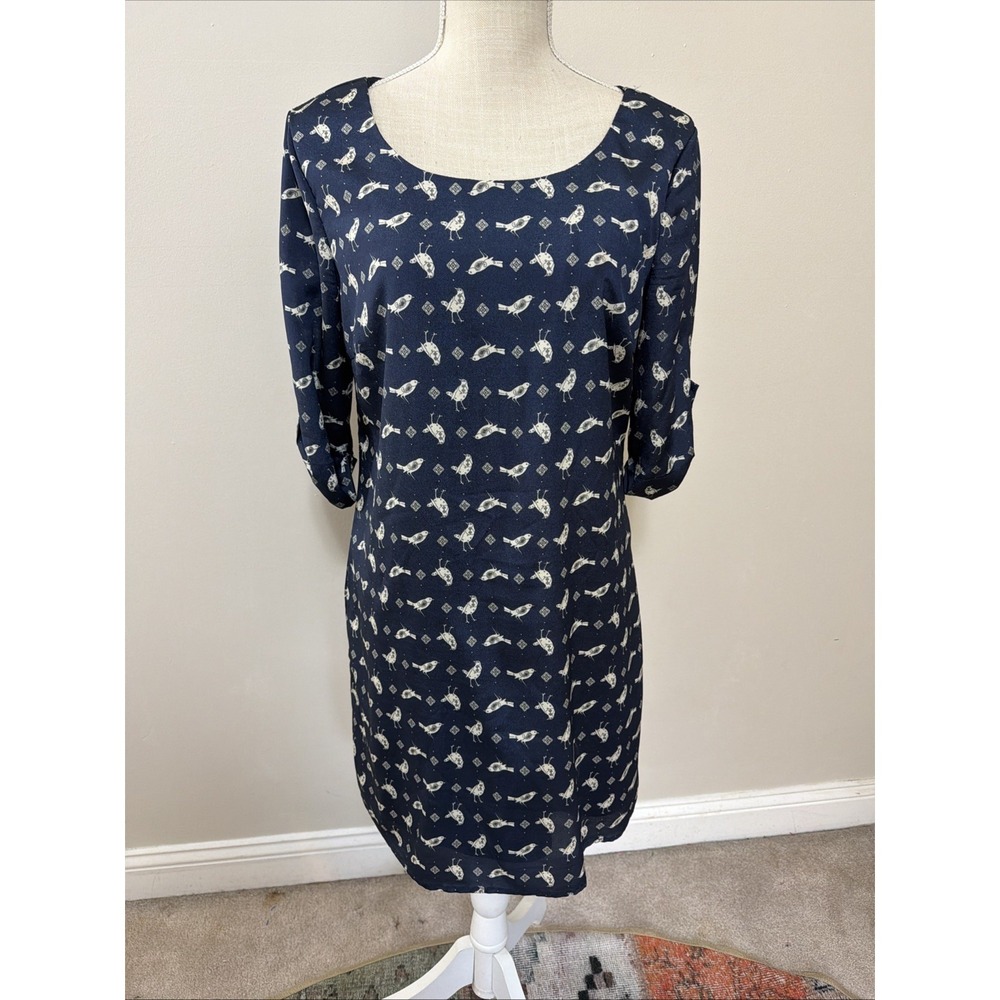 Lily Rose‎ Blue Animal Print Shirt Dress Short Sleeve Crew Neck Women Size M